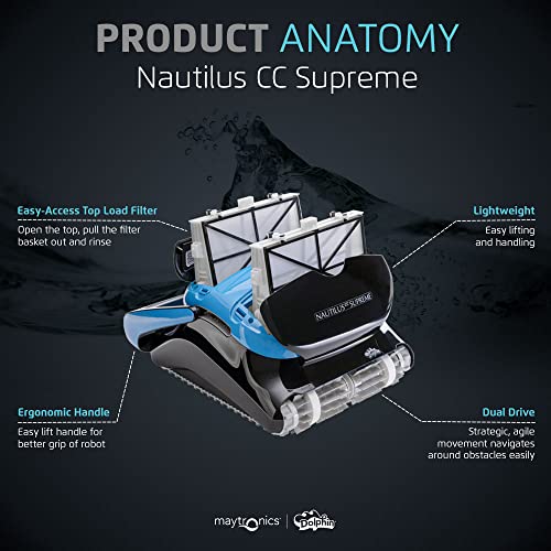 Dolphin Nautilus CC Supreme Automatic Robotic Pool Vacuum Cleaner with Caddy Black