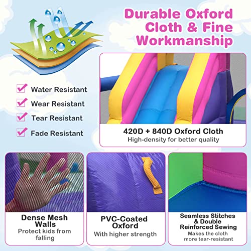 BOUNTECH Inflatable Bounce House with Slide & Ball Pit Pink/Blue/Yellow/Purple
