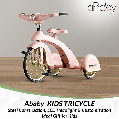 ABABY.COM Personalized Kids Tricycle with LED Headlight Pink