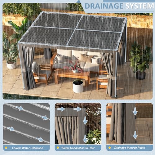 Aoxun Louvered Pergola 10x12ft Outdoor Aluminum Adjustable Roof Gray