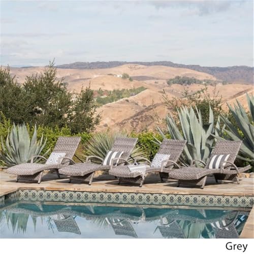 Noble House Crete Outdoor Aluminum Chaise Lounge Set of 4 Grey