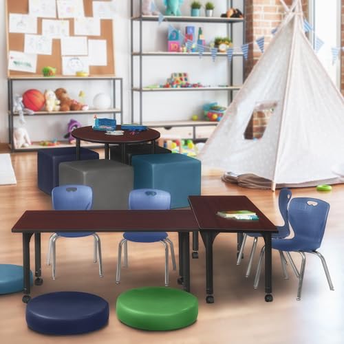 Regency Kee Height Adjustable Classroom Table Set with 12" Andy Chairs Mahogany/Navy
