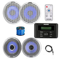 KICKER Marine Bluetooth AM/FM Receiver with 4X 6.5" 130W LED Boat Speakers & Grilles
