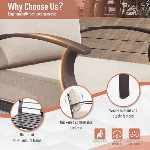 Kurapika Aluminum Patio Furniture Set 10-Seat Modern Metal Outdoor Conversation Set with Propane Fire Pit Table, Swivel Rocking Chairs, Sectional Sofa Sand