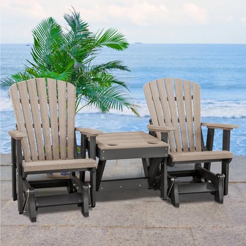 American Furniture Classics Double Glider with Table Weatherwood and Black