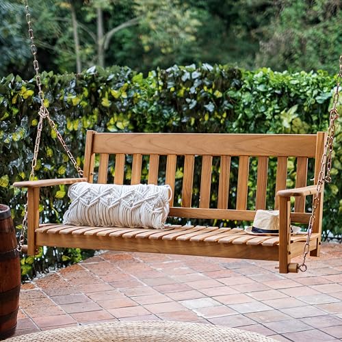Traditional Teak Wood Porch Swing Weather Resistant White