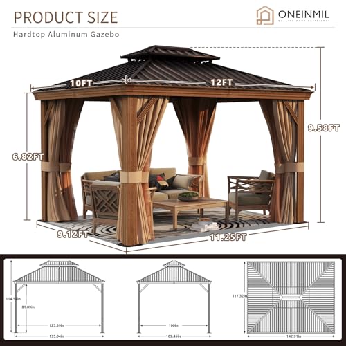 oneinmil 10' x 12' Hardtop Gazebo Brown