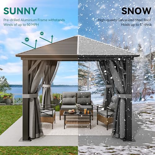 YITAHOME 10x10ft Hardtop Gazebo with Nettings and Curtains, Heavy Duty Galvanized Steel, Gray