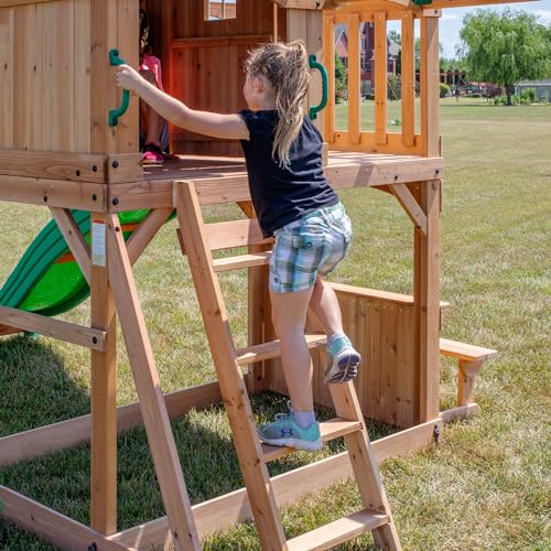 Backyard Discovery Montpelier Cedar Wood Playset Swing Set Light Brown