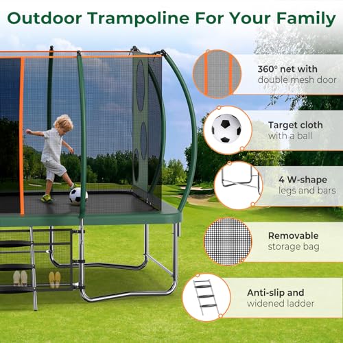 Tatub 8x14 Ft Rectangle Trampoline with Net Green
