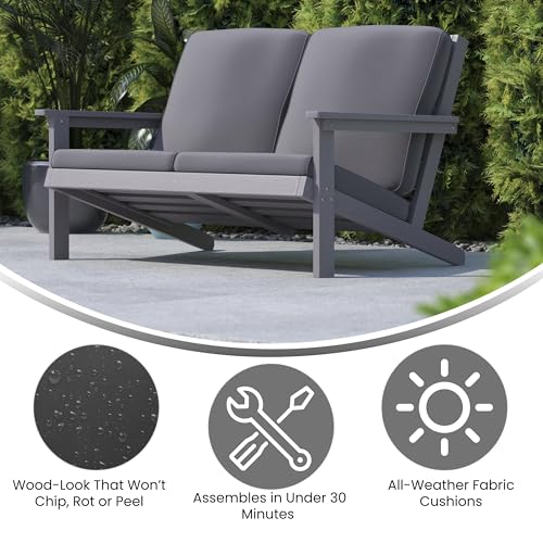 Flash Furniture Charlestown Adirondack Loveseat with Cushions Gray