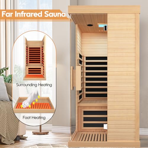 OUTEXER Indoor Far Infrared Sauna Canadian Hemlock Single Person Spa Wood Color