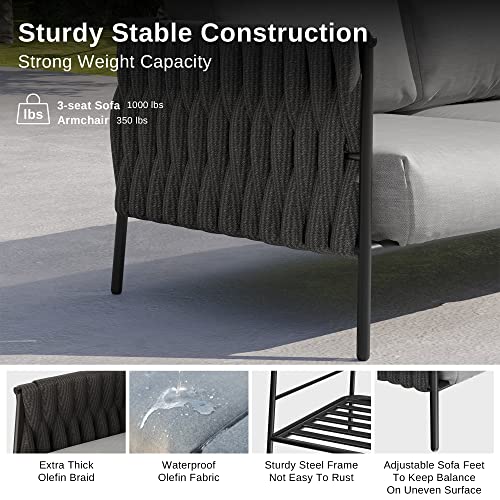 EAST OAK 5-Piece Life Chatter Patio Furniture Set Earth Black & Misty Grey