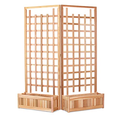All Things Cedar PL30-Twin 4-Piece Cedar Twin Planter Set with Trellis Screen Red