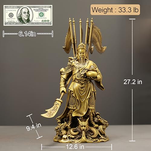 FENGSHUI-CAISHEN Guan Yu Statue Brass 27 Inch God of Wealth Fortune Figurine