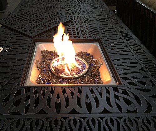 theWorldofpatio Elizabeth 9pc Cast Aluminum Dining Set with Propane Fire Pit Table Antique Bronze