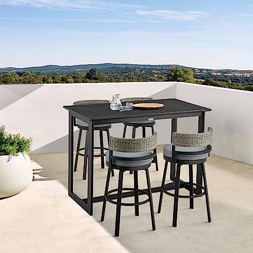 Armen Living Encinitas Outdoor Patio 5-Piece Bar Table Set Dark Grey
