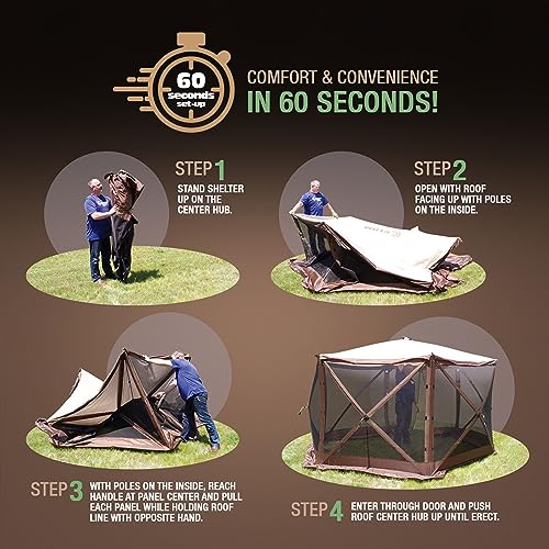 CLAM Quick Set Pavilion Portable Pop Up Outdoor Gazebo Tent with Tarp Cover Tan