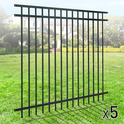 Fencer Wire Heavy Duty Flat Top Fence Barrier Panel 5FT x 6FT Black, Pack of 5