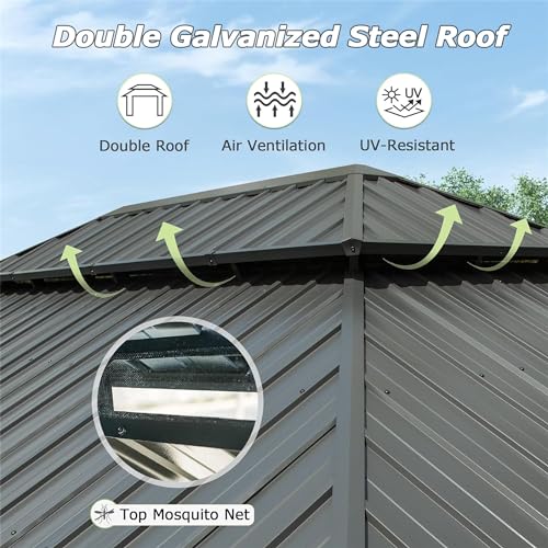 LOPOO Hardtop Gazebo Durable Aluminum Metal Structure with Double Roof Canopy Gray