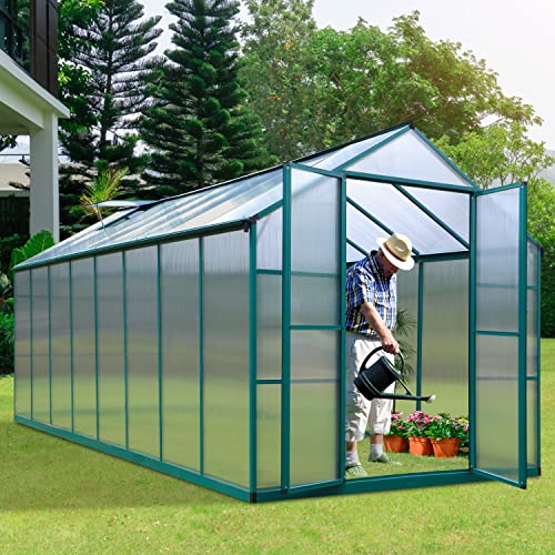 ONLYCTR 8'x16' Green Polycarbonate Walk-In Greenhouse with Roof Vent