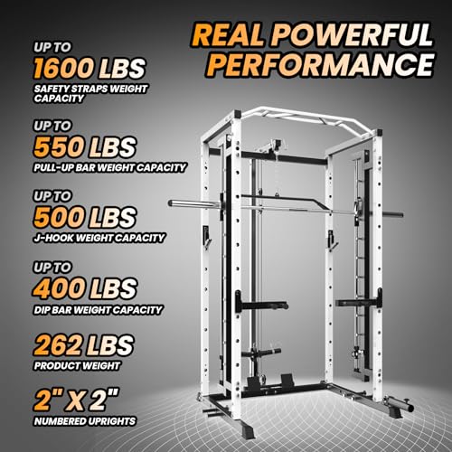 STMHOM Power Cage 1600 Lbs with Smithbar & LAT Pulldown White