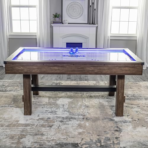 American Legend 72" Austin Air Hockey Table LED Rails Modern Walnut Finish Electronic Scoring Grey