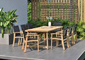 Amazonia Keystone 9-Piece Oval Patio Dining Set Grade A Teak Wood Black Sling Chairs Black