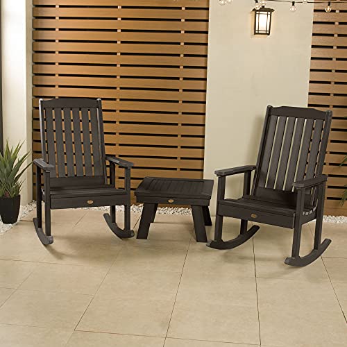 Highwood Lehigh 2 Rocking Chairs with Adirondack Side Table Weathered Acorn