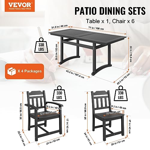 VEVOR 7 Pieces Outdoor Patio Dining Set Rectangle Furniture Table and Chairs Black