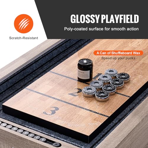 VEVOR 9ft LED Shuffleboard Table & Bowling Combo Black + Brown
