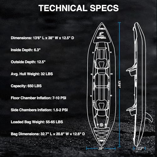 UPWELL 13'6" Inflatable Kayak Drop Stitch Floor 1-2 Person Desert Sand