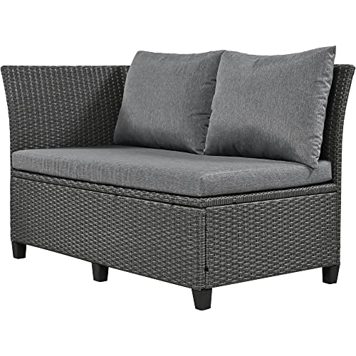 Merax 5-Piece Outdoor Patio Furniture Set, All Weather Sectional PE Rattan Sofa with Dining Table and Bench, Grey