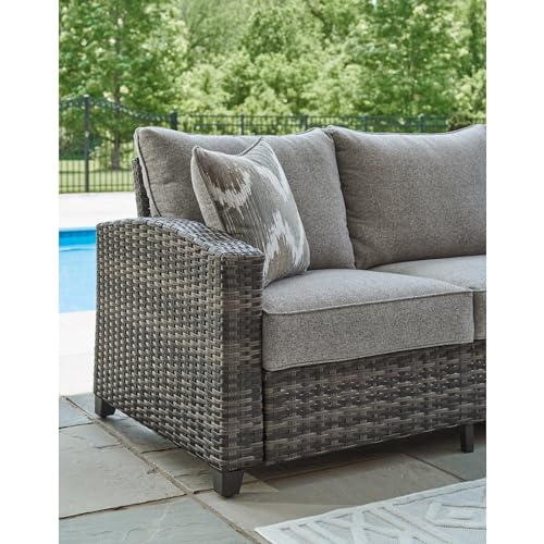 Signature Design by Ashley Oasis Court Outdoor Sofa Chair Table Set 4-Piece with Cushions and Pillows Grey