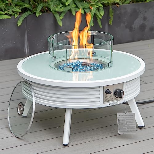 LeisureMod Walbrooke Modern Aluminum 5-Piece Patio Conversation Set with Fire Pit Navy Blue