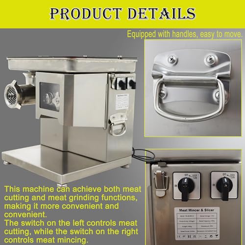 HQHAOTWU Electric Meat Grinder Stainless Steel Silver
