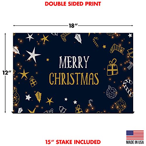 Yard Sign Merry Christmas Happy Holidays Lawn Decoration 18" x 12" with 15-inch Stake