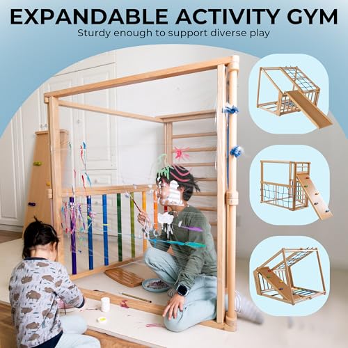 AVDAR Indoor Jungle Gym 8-in-1 Beechwood Toddler Climber Rainbow