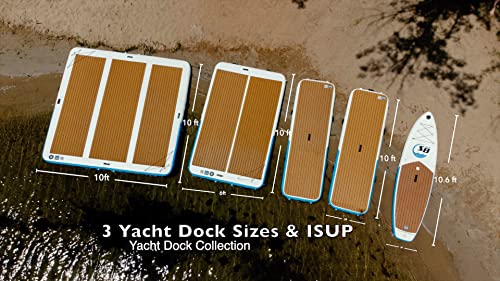 Inflatable Sport Boats Mini Mate Yacht Dock 10' x 3' Inflatable Water Platform White and Blue with Teak Foam Non-slip Top