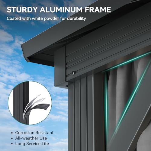 YITAHOME 12x16ft Hardtop Gazebo with Nettings and Curtains Gray