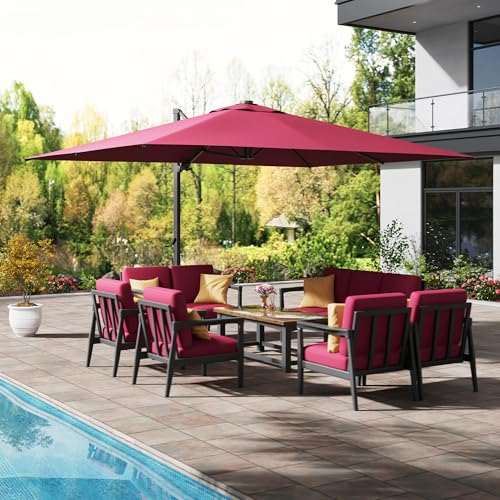 MONDAWE 10x13 ft Cantilever Umbrella with LED Light, 360° Rotation, Aluminum Frame Red (LED + Bluetooth)