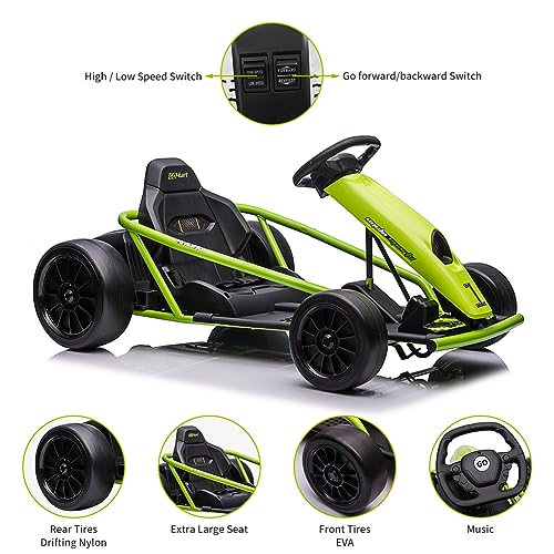 Nasitip 24V Kids Go Kart 300W Motors 9Ah Battery 8MPH Drifting Toy Green