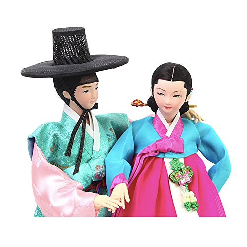 Parkssisangbang Korean Traditional Handicraft Dolls Sarang-ga Collectible Hanbok Gift Set Green/Blue/Pink