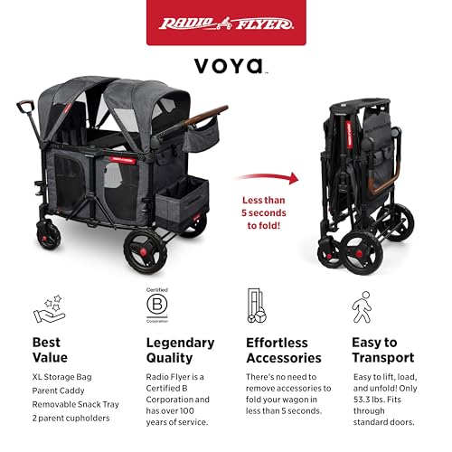 Radio Flyer Voya XT Quad Stroller Wagon 4-Seater Gray