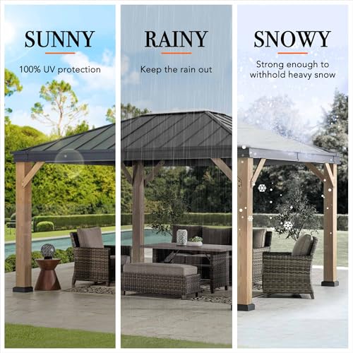 Sunjoy 11 x 13 ft. Hardtop Gazebo Outdoor Black Steel with Skylight Black