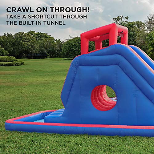 SUNNY & FUN 2-in-1 Inflatable Water Slide Park with Climbing Wall, Slide, Bouncer & Splash Pool Blue/Red