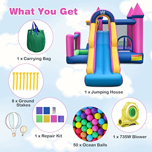 BOUNTECH Inflatable Bounce House with Slide & Ball Pit Pink/Blue/Yellow/Purple