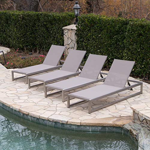 Christopher Knight Home Chloe Outdoor Mesh Chaise Lounge Set, 4-Pcs, Grey/Silver