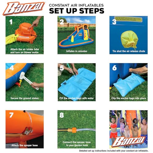 BANZAI Inflatable Water Park with Waterslide, Water Cannon, and Splash Pool