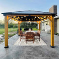 Sunjoy Hardtop Gazebo 11x13 ft Cedar Frame Brown Steel Polycarbonate Roof Brown + Natural Wood